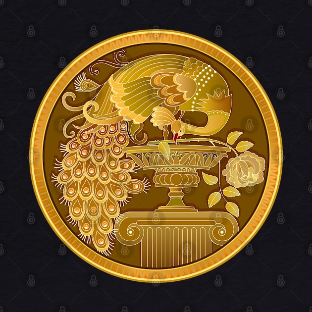 Medallion with gold peacock by Artist Natalja Cernecka
